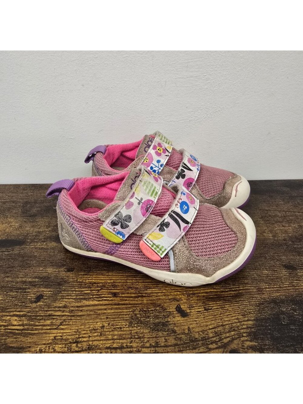 Plae Ty Shimmer Shoes Sneakers Toddler Girls Size 9 Suede Air Mesh Pink Floral